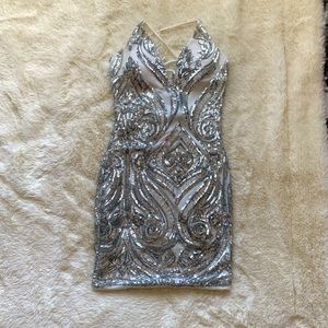 Windsor Silver Sequins White Dress